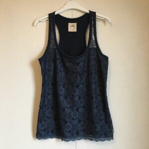 Hollister Abercrombie & Fitch Navy Lace and Rayon Tank Top